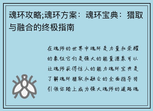 魂环攻略;魂环方案：魂环宝典：猎取与融合的终极指南